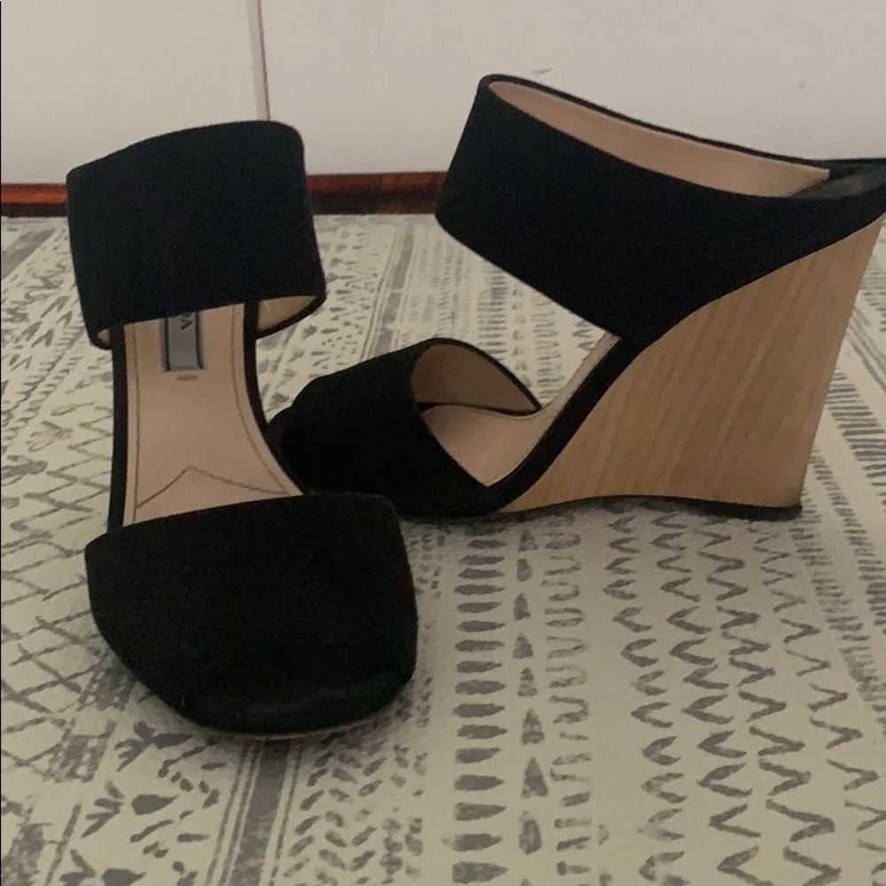 Prada suede and wood wedge heels